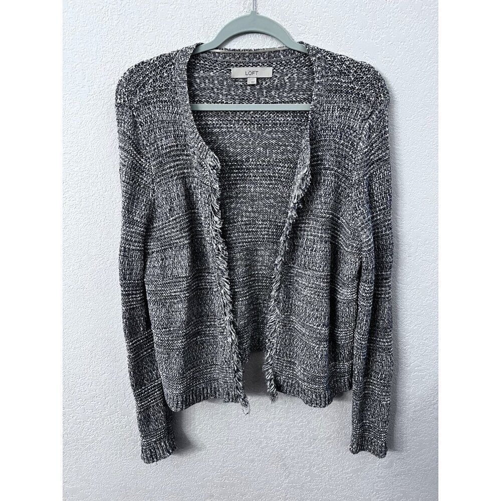 Loft blue fringe French style sweater cardigan women size large